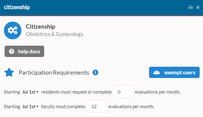 Evaluation settings with participation requirements settings screenshot